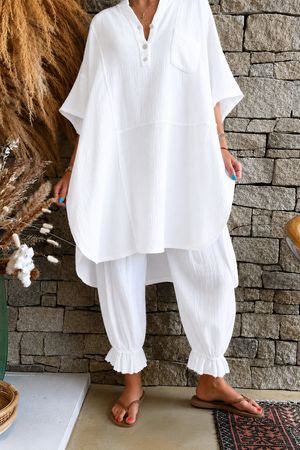 Tasha Cushion Cotton Oversized Shirt Tunic White